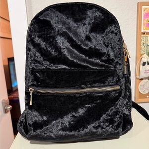 Kiss me couture Black Velvet Backpack pink lining adjustable with gold hardware